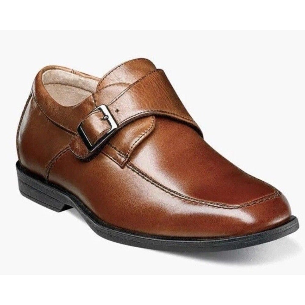 Florsheim Boys' Reveal Monk Jr Strap Cognac Leather Dress Shoes 16541-221 12M